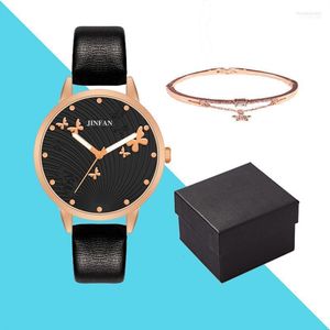 Montres-bracelets Élégant Simple Papillon Conception Cadran Dames Montres Femmes Mode De Luxe Robe Montre Casual Femme Quartz En Cuir Horloge Moun22