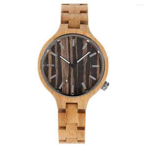 Montres-bracelets Élégant Vintage Dames Bracelet En Bois De Bambou Montre-Bracelet Mouvement À Quartz Gris Noir Bandes Irrégulières Cadran Rond Montre Femme