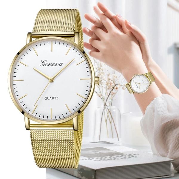 Montres-bracelets Montre élégante pour femmes Mode Rose Gold Montres-bracelets Minimaliste En acier inoxydable Sliver Mesh Ceinture Dames Horloge Zegarek Damski