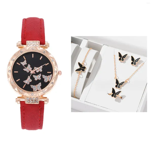 Muñecos de pulsera Juego de relojes elegantes para mujeres Design de mariposa de mariposa Relojes de cuarzo de diamantes de diablo