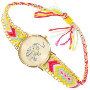 Relojes de pulsera Reloj de elefante Mujer Banda trenzada étnica Regalo para mujer Relojes de mujer para pulsera Correa de cuerda