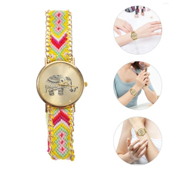 Relojes de pulsera Reloj de elefante Bandas para mujer Trenzado étnico Cuerda tejida a mano Material de cuarzo Miss Muñeca