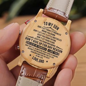 Relojes de pulsera Reloj grabado para hombres Relojes de madera personalizados Aniversario Regalo de boda Él Papá Hijo