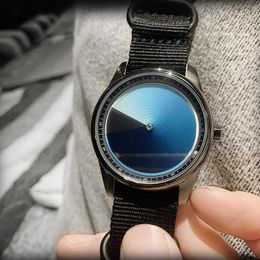 Horloges Enmex Individualisering Speciaal Polshorloge Canvas Creatief Ontwerp Mysterieus Gradiënt Blauw Modieus Quartz Klok Herenhorloge