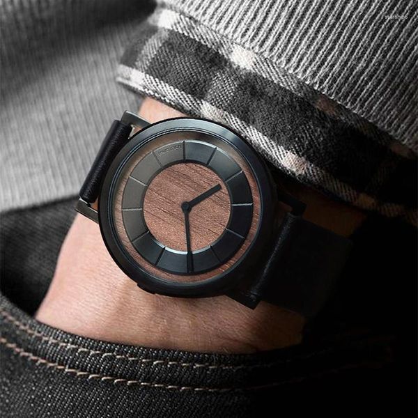 Relojes de pulsera EEOO Relojes de cuarzo japonés para hombres reloj mecánico de madera maciza diseño minimalista de lujo para hombres