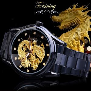 Relojes de pulsera estilo europeo y americano moda casual banda de acero dragón reloj hueco impermeable reloj automático 221T