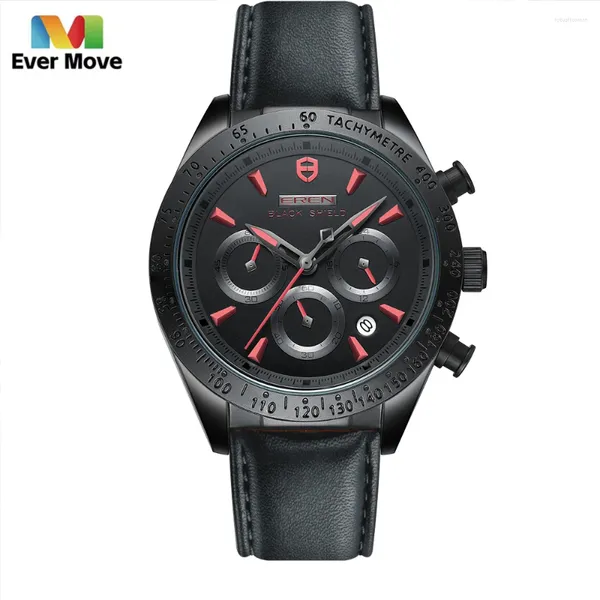 Wallwatches Ever Move Fashion Men's Watches impermeables deportes de lujo de lujo Hands de cuero negro cronógrafo de pulsera Relogio Masculino 2024