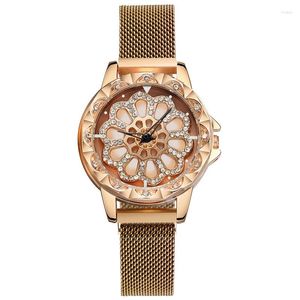 Relojes de pulsera Exclusivo Reloj original para mujer Reloj giratorio Relojes de moda para mujer Cielo estrellado Lujo Oro rosa Vestido casual Reloj Montre