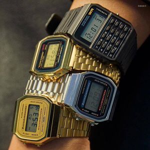 Montres-bracelets F91W Steel Band Watch Retro LED Digital Sports Military Electronic Wrist Clock Ladies Men Couples