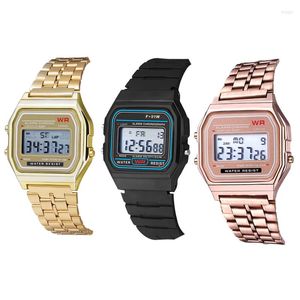 Horloges F91W stalen band horloge luxe roségoud horloge dames heren zakelijke klok multifunctioneel LED sport digitaal Erkek Reloj Relogio