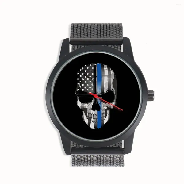 Montres-bracelets Factory Store Star-Spangled Banner Skull Design Cool Style Souvenir Cadeaux pour amis Mari Montre-bracelet à quartz pour hommes