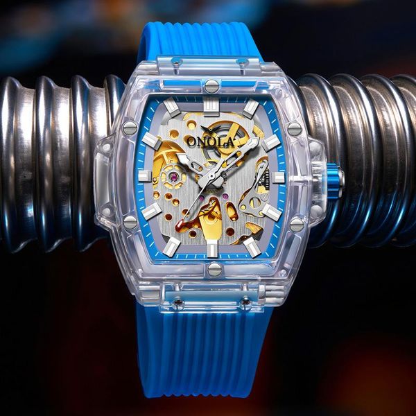 Montres-bracelets Fahion hommes montre ONOLA Sprot plastique Transparent creux entièrement automatique montres mécaniques étanche horloge montres-bracelets