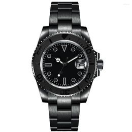 Relojes de pulsera Moda 40 mm Top Caja de PVD negra estéril Cristal de zafiro Bisel de cerámica Dial 24 Joyas Movimiento NH35 Reloj automático para hombres