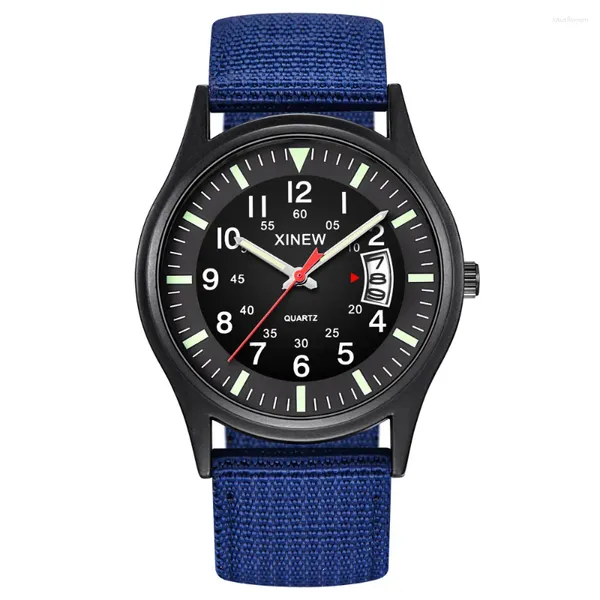 Relógios de pulso Moda Cinto Relógios Redondo Dial Nylon Strap Homens Menino Militar Data Quartz Relógio de Pulso Luxo Relogio Masculino # 15