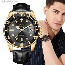 Montre-bracelettes mode noir calendrier grand cadran grand cadran quartz es 2023 Hot Vente Business Cuir Male Clock Horloges240409