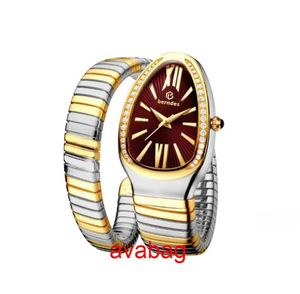 Montres-bracelets Montre-bracelet à la mode avec une chaîne circulaire et un cadran à tête de serpent incrusté de diamants par les dames