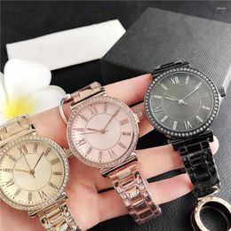 Relógios de pulso moda marca vestido strass mulheres relógios casuais esporte quartzo homem romano pulseira de prata aço inoxidável relógio vendas de fábrica