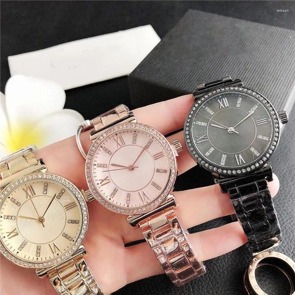 Relojes de pulsera Marca de moda Vestido Rhinestones Relojes de mujer Casual Deporte Cuarzo Hombre Pulsera de plata romana Reloj de acero inoxidable Ventas de fábrica