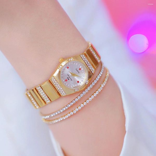 Relojes de pulsera de marca de moda para mujer, reloj de diamantes de lujo para mujer, relojes de cuarzo impermeables de oro para mujer, reloj de vestir elegante