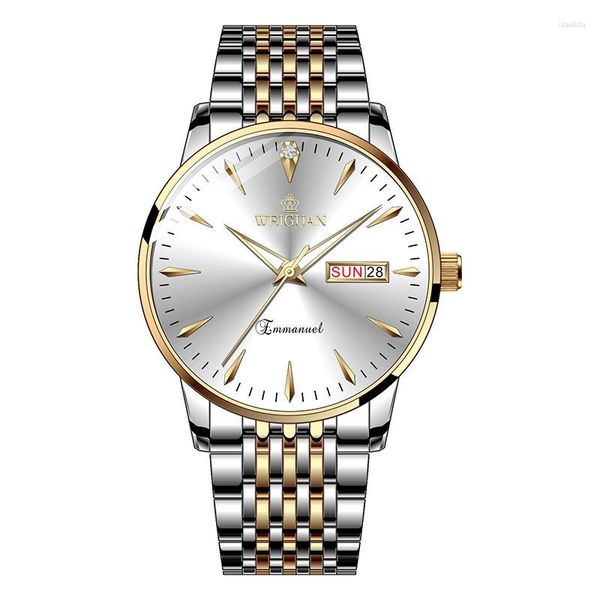 Montres-bracelets Montre d'affaires pour hommes de marque de mode double calendrier lumineux horloge étanche tendance de luxe grand cadran sport montre-bracelet à quartz