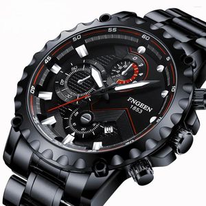 Montres-bracelets Montre en acier inoxydable pour hommes de marque de mode grand cadran étanche sport affaires horloge de luxe noir tendance montre-bracelet mâle