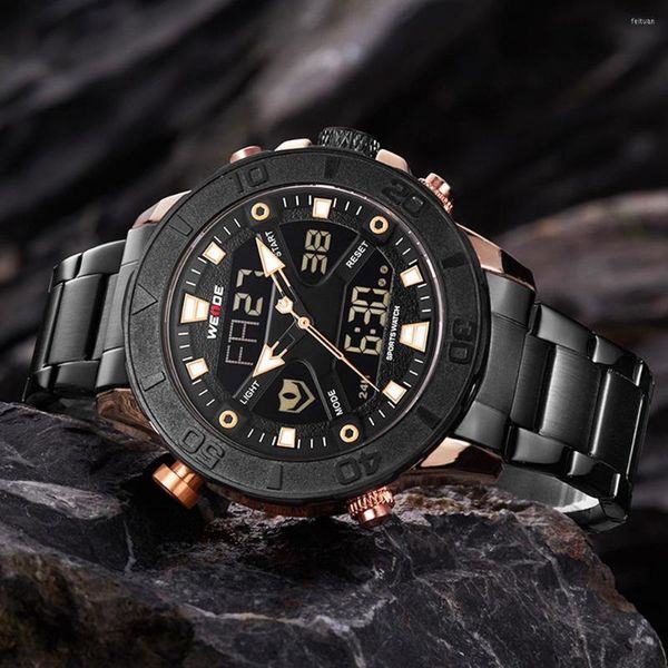 Montres-bracelets marque de mode montres hommes WEIDE LED étanche pleine montre en acier militaire Quartz numérique hommes Sport Relogio Masculino
