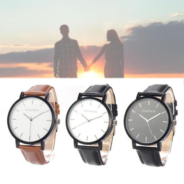 Relojes de pulsera Moda Estilo británico Reloj Correa de cuero Casual Hombres Mujeres Gran esfera Cuarzo Amantes de la muñeca Reloj