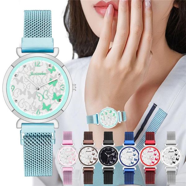 Relojes de pulsera Moda Mariposa Dial Mujeres Reloj de cuarzo Cierre magnético Señoras Reloj Hollow Mujer