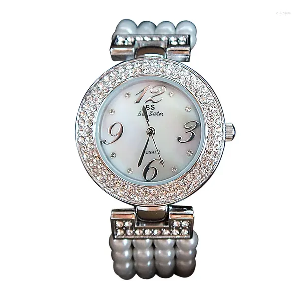 Relojes de pulsera Cadena de moda Rhinestone Reloj de mujer Antideslizante Resistente al desgaste Exquisito Vendedor Madre de Pearl