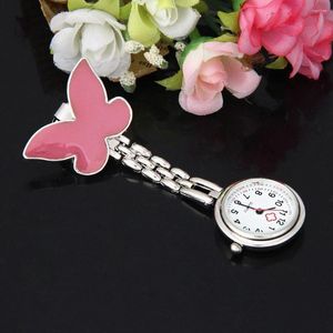 Montres-bracelets Mode Clip-on Broche Pendentif Suspendu Montre Femme Papillon Poche Quartz Poignet Horloge XB40