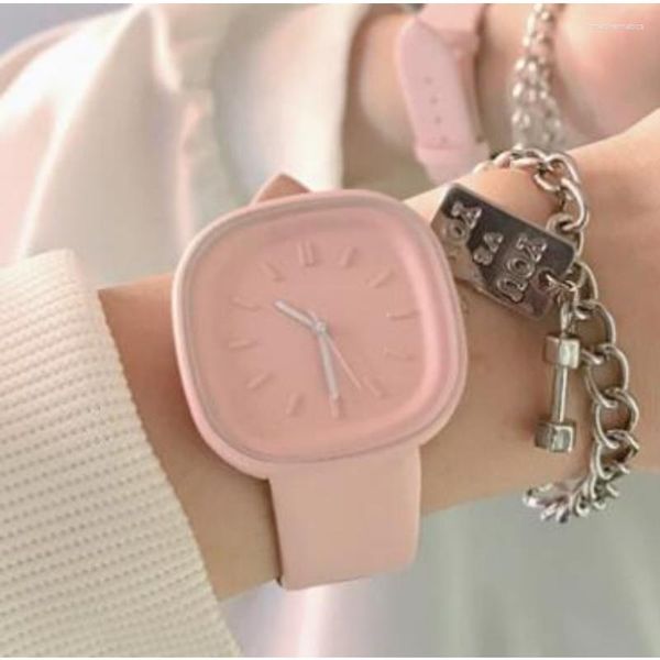 Relojes de pulsera a la moda, bonito reloj rosa, relojes cuadrados para mujer, correa de cuero deportiva informal, cuarzo, chicas, estudiantes, 2023