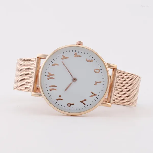 Montres-bracelets Design de mode Chiffres arabes Montre Femmes Montres Rose Gold Mesh Band Quartz Zegarek Damski