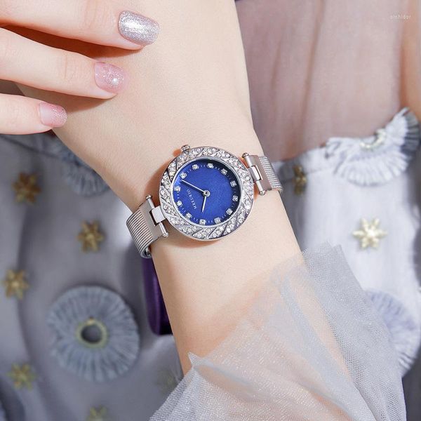 Montres-bracelets mode diamant bleu montre à quartz pour femmes bracelet en acier inoxydable montre-bracelet pour femme accessoires élégants