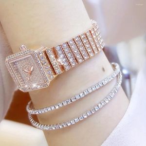 Montre-bracelettes Fashion Diamond Watch for Women Luxury Crystal Rose Gold Quartz Robe Femelles Corloges Femelles Relojes para Damas
