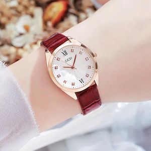 Horloges Mode Diamanten Horloge Dames Trendy Slub Riem Student Gouden Kast Waterdicht Kwarts