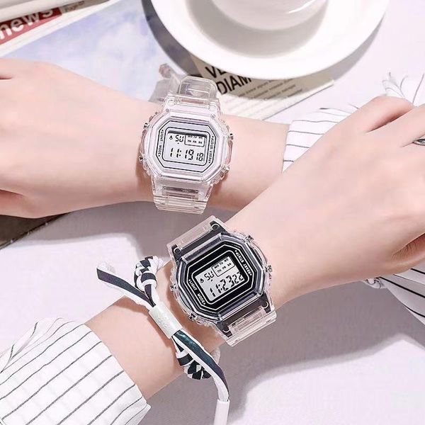 Relojes de pulsera Reloj digital de moda para hombres Mujeres Impermeable Luminoso Alarma Reloj de mano Universidad Pareja Estudiante Cuadrado Reloj de pulsera electrónicoWri