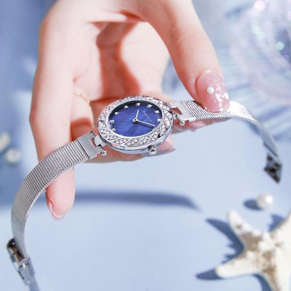 Mujeres de pulsera Vestido de moda Mujeres Mira Blue Montre Femme 2023 Cinturón de malla Ultra-Stone Reloges para Mujer Relojes de muñeca de lujo RelOJ MUJE