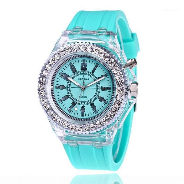 Relojes de pulsera Moda Flash Reloj luminoso Personalidad Tendencias Estudiantes Amantes Jellies Mujer Relojes para hombres Reloj de pulsera ligero Ho313U