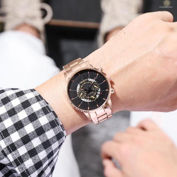 Relojes de pulsera Moda GENEVA Relojes para hombres Ultrafino Cuarzo Calendario de acero inoxidable Impermeable Reloj deportivo para hombres