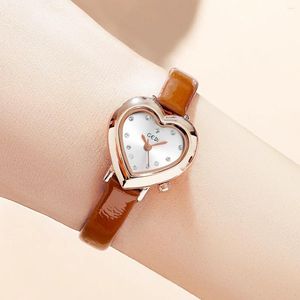 Relojes de pulsera de moda con forma de corazón, relojes pequeños para mujer, reloj de cuarzo ultrafino resistente al agua con diamantes, reloj elegante para mujer