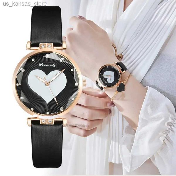 Montre-bracelets Fashion Ventes chaudes de marque de marque pour dames quartz en alliage de coeur en cuir es reloj mujer sur tendance avec des bracelets en forme de coeur240409