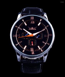 Relojes de pulsera Moda Jaragar Top Brand Reloj mecánico automático Vestido para hombre Negro Rose Gold Dial Banda de cuero 24 H Fecha automática