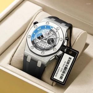 Polshorloges Fashion Luminous Pointer Rubber Riem polshorloge Mens Waterdichte Week en dateren twee grote wijzerplaat Automatisch mechanisch horloge