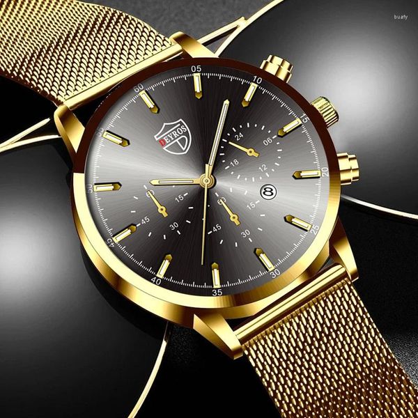 Montres-bracelets mode luxe or acier inoxydable maille ceinture Quartz hommes montres mâle cuir sport calendrier horloge lumineuse Reloj Hombre