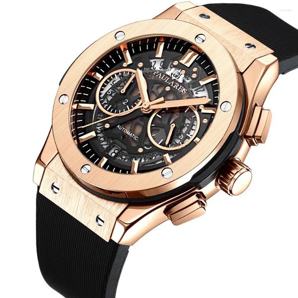 Relojes de pulsera Moda de lujo Reloj de cuarzo creativo para hombres Temporizador Reloj de correa de caucho luminoso Reloj de pulsera con movimiento automático de negocios para hombres