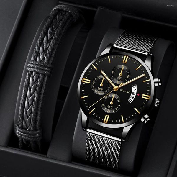 Montre-bracelets Fashion Men de luxe Men de luxe en acier inoxydable Belon Quartz Wristwatch 2024 Bracelet décontracté Business Mensi