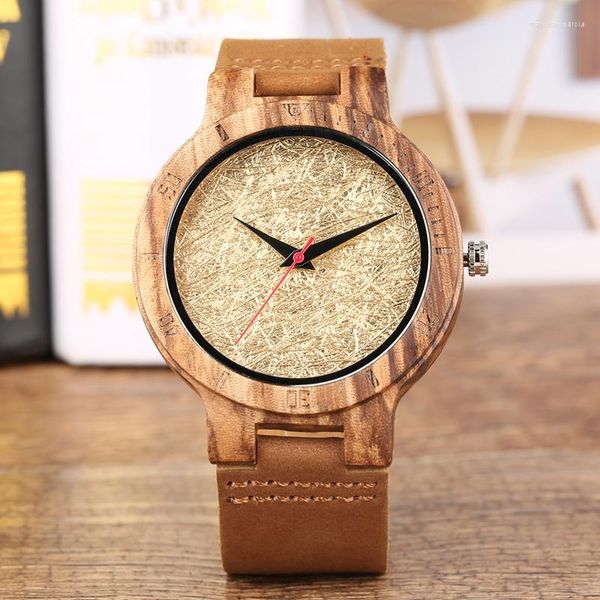 Relojes de pulsera Reloj de madera para hombre de moda Alambre de oro Diseño de brillo Reloj de esfera Hombre Hombre Low-Key Top Luxury Natural para adolescente