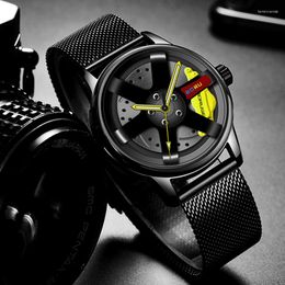 Montres-bracelets mode hommes roue de voiture montres en acier inoxydable maille ceinture hommes sport étanche montre à Quartz horloge lumineuse Relogio
