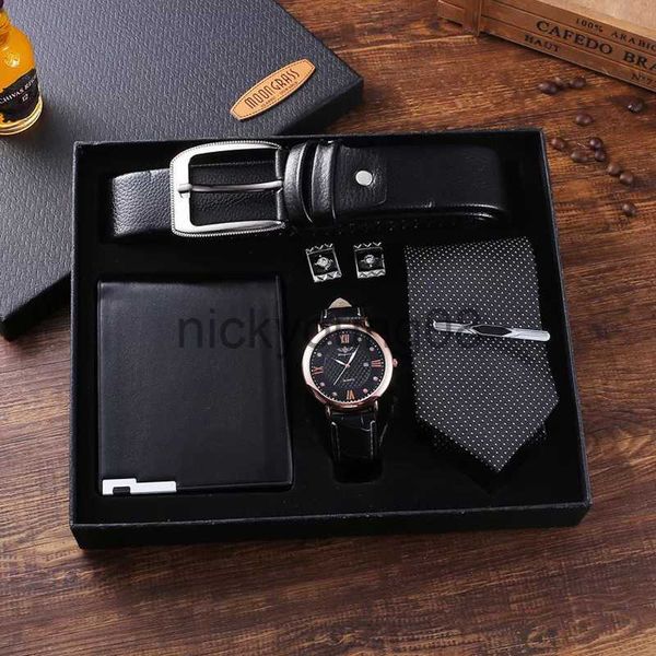 Montres-bracelets Mode Hommes Cadeaux Set Top Qualité Ceinture Affaires Quartz Poignet Pliant Portefeuille Cravate Boutons De Manchette Pinces À Cravate Pour Hommes Père 0703