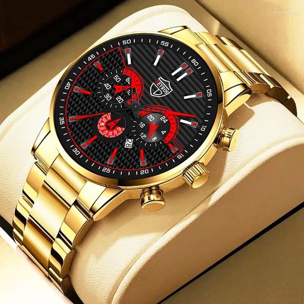 Montre-bracelets Fashion Men's Sports Matchs Men Horloge Luxury Luxury en acier inoxydable Quartz montre Man Homme Business Casual Leather Reloj Hombre